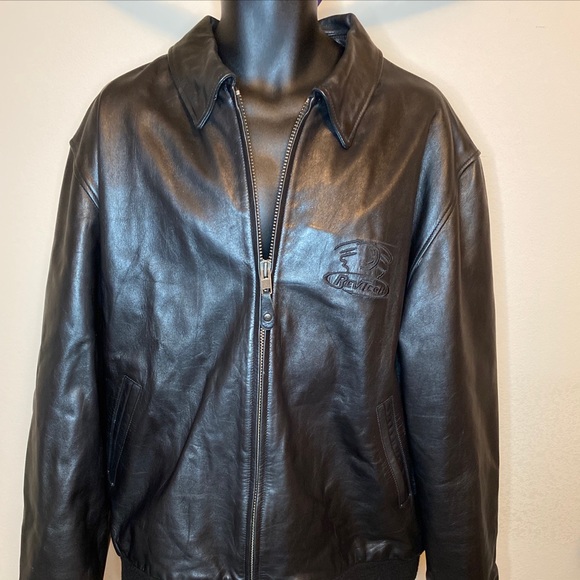 ❤️Sold Rev Tech Mens Black Quality Leather Bomber Moto Jacket Logo Size XXLT - Picture 3 of 12